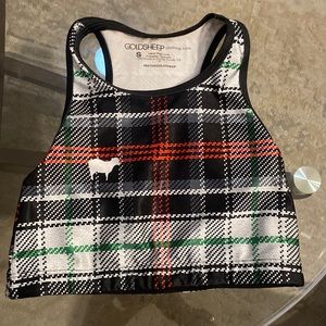 NWOT Goldsheep Christmas Plaid Sports Bra, Size Small